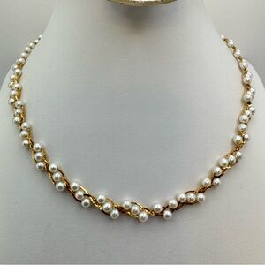 Vintage Napier Faux Pearl Necklace Gold Tone Twisted Chain Classic Bridal Formal